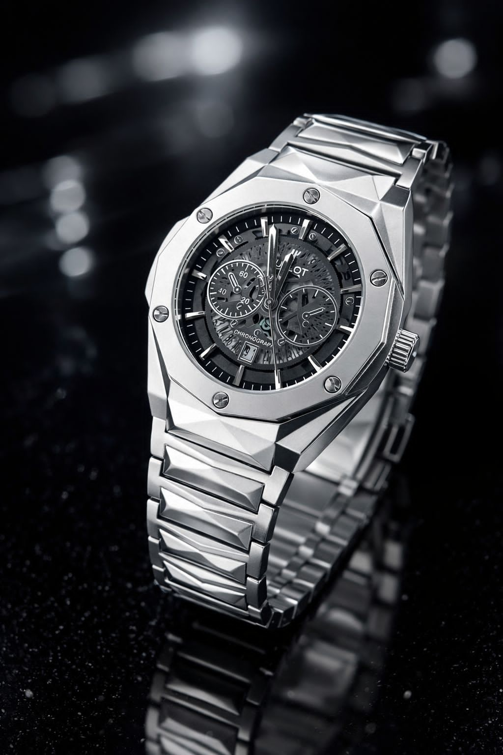HUBLOT CHAIN Gents Collection – Diamond Cut Skeleton Dial